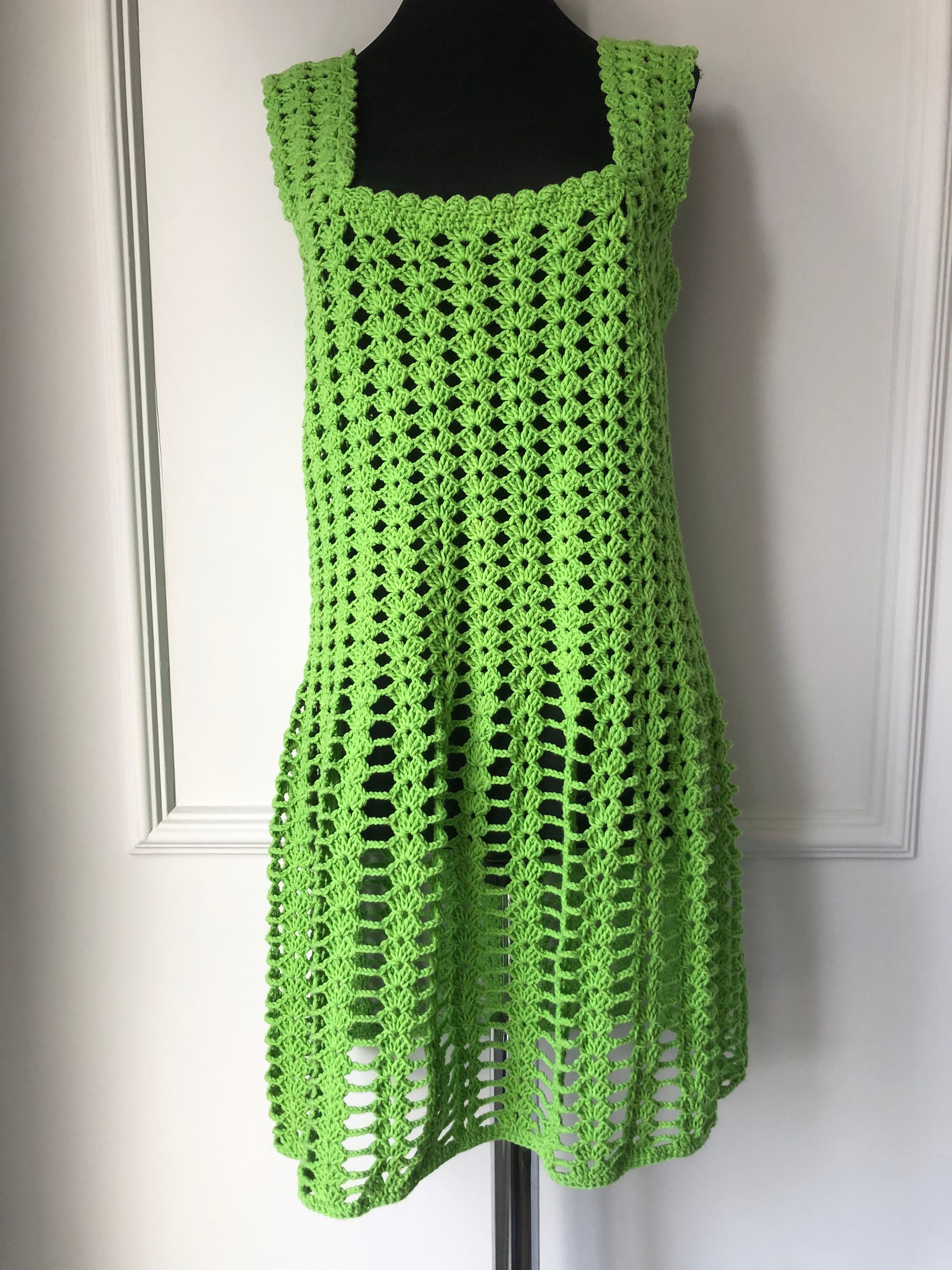 lime green crochet dress Crochet Dress for Women, Green Dress, Handknitted Dress, Handmade Crochet Dress, Crochet Midi Dress, Boho Crochet Dress, Vestido Uncinetto