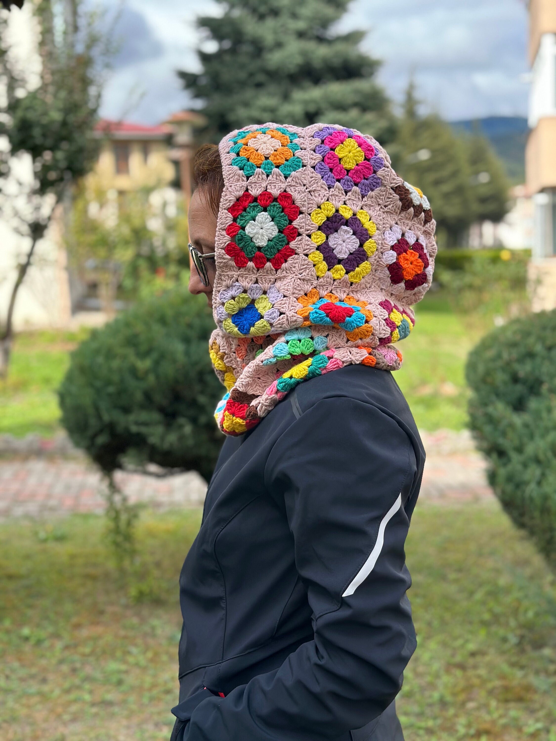 Rainbow Crochet Balaclava for Fluffy Hair, Oversize Crochet  display picture 2