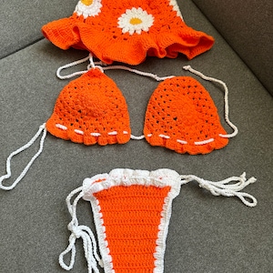 orange-crochet-bikini-set-crochet-halter-bikini-top-crochet-bra-top