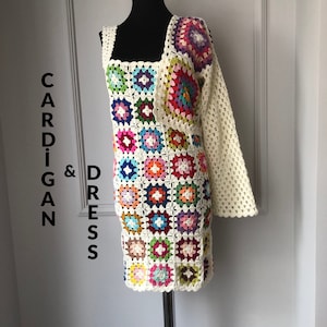 Häkeln Mini Kleid, Buntes Kleid Oma Quadrat, Handgemachtes Weißes Kleid, Häkeln Bleistift Kleid, Vintage Häkeln Kleid, Vestido häkeln