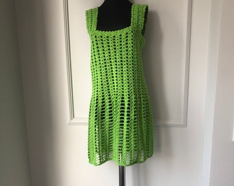 Crochet Dress for Women, Green Dress, Handknitted Dress, Handmade Crochet Dress, Crochet Midi Dress, Boho Crochet Dress, Vestido Uncinetto