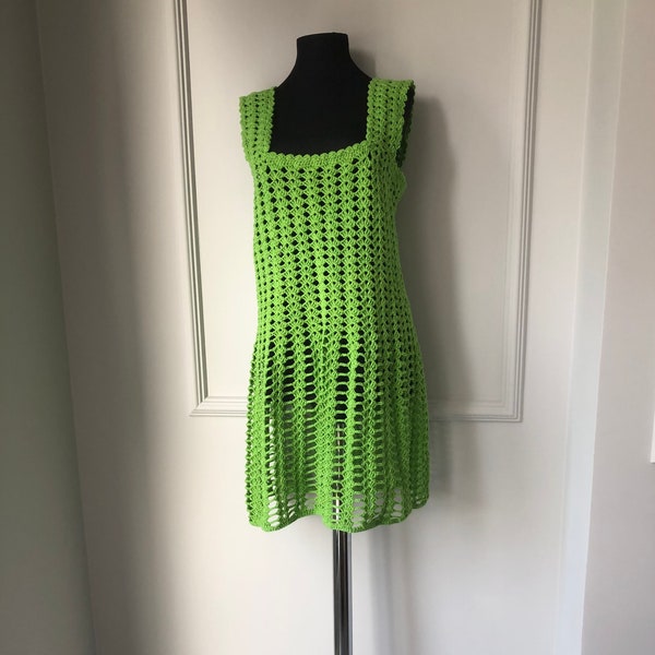 Crochet Dress for Women, Green Dress, Handknitted Dress, Handmade Crochet Dress, Crochet Midi Dress, Boho Crochet Dress, Vestido Uncinetto