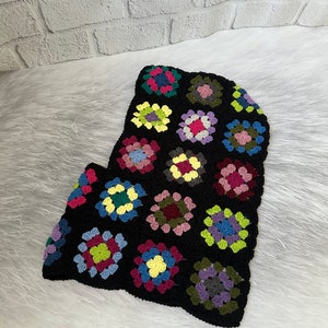 Crochet Black Balaclava,  Granny Square Balaclava, Rainbow Crochet Balaclava, Crochet Balaclava Hat, Oversize Balaclava, Knitted Balaclava