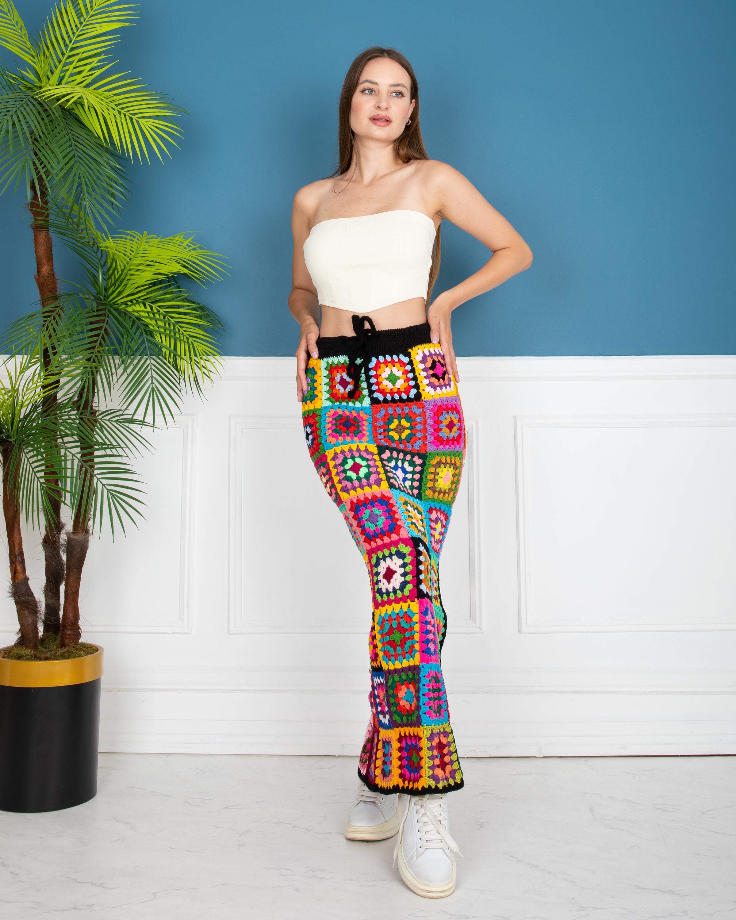 スカート Olive Crochet Skirt leinwande Olive Military Green Crochet Patchwork Hippie Skirt | Green