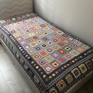 Manta grande de crochet, manta cuadrada de abuela, manta de punto, manta de crochet vintage, decoración de dormitorio de crochet