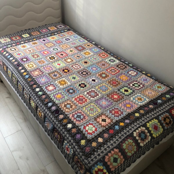 Large Crochet Throw Blanket, Granny Square Blanket, Knitted Throw Blanket, Vintage Crochet Throw Blanket, Crochet Bedroom Decor