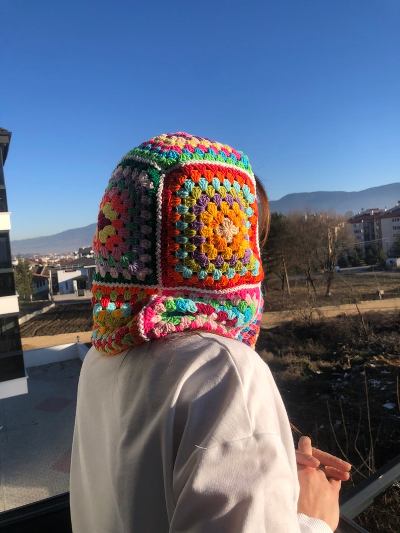 Balaclava Knit, Granny Square Handmade Balaclava, Crochet Patchwork Winter Hat, Handmade Snow Mask, Crochet Ski Face Mask, Boho Balaclava image 7