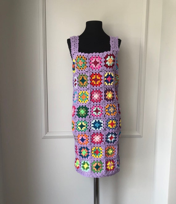 Crochet Dress, Granny Square Dress, Crochet Mini Dress