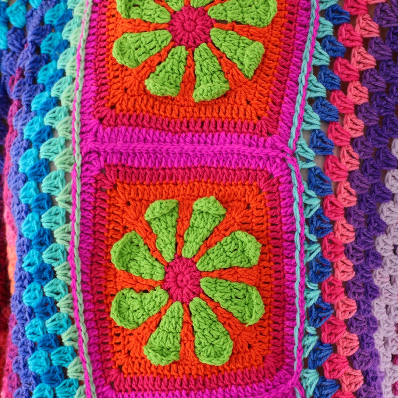 Oversize Crochet Rose Sweater, Granny Square Sweater, Crochet Rose Hexagon Sweater, Handmade Colorful Sweater, Granny Square Pullover image 9