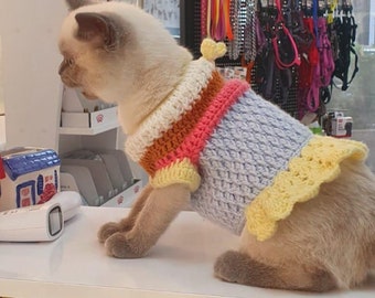 Hand-Knit Winter Dog Cat Sweater, Hand Knitted Pet Clothes, Doll Clothes for Little Animal, Pet Knitted Sweater and Dog Outfits, Pets Gift
