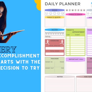 Customizable Daily Planner Template, EDITABLE DAILY PLANNER, Printable Productivity Day Planner for Work, Work Day Diary, Quotes cover page