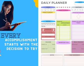 Customizable Daily Planner Template, EDITABLE DAILY PLANNER, Printable Productivity Day Planner for Work, Work Day Diary, Quotes cover page