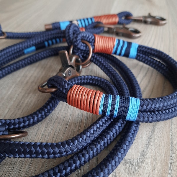 Tauleine, hondenriem, hondenriem, puppyriem, hondenhalsband, donkerblauw, lichtblauw, verstelbaar