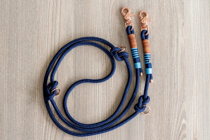 Tauleine, dog leash, lead leash, puppy leash, dog collar, dark blue, light blue, adjustable image 2