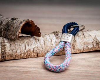 Keychain, rope, lanyard, house key, car key, blue, pink