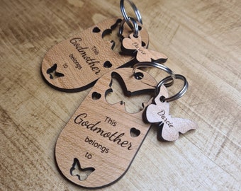Godmother Personalised Keyrings / Gift Ideas / Baptism Keyrings / Made from Cherry Oak
