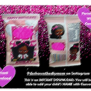African American Dark Baby Girl Chip Bag/ African American/ Instant Download/ Editable/ Printable/ Custom Party Favors/ Thank You Gifts