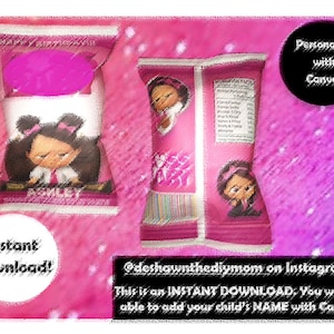 Light Baby Girl Pink Chip Bag/ African American/ Girl/ Instant Download/ Editable/ Printable/ Custom Party Favors/ Thank You Gifts