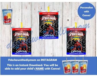 Spiderman Capri Sun Pouch Labels/ Party Favors/ Spiderman Party/ Digital/ Printable/ Juice Pouch Labels
