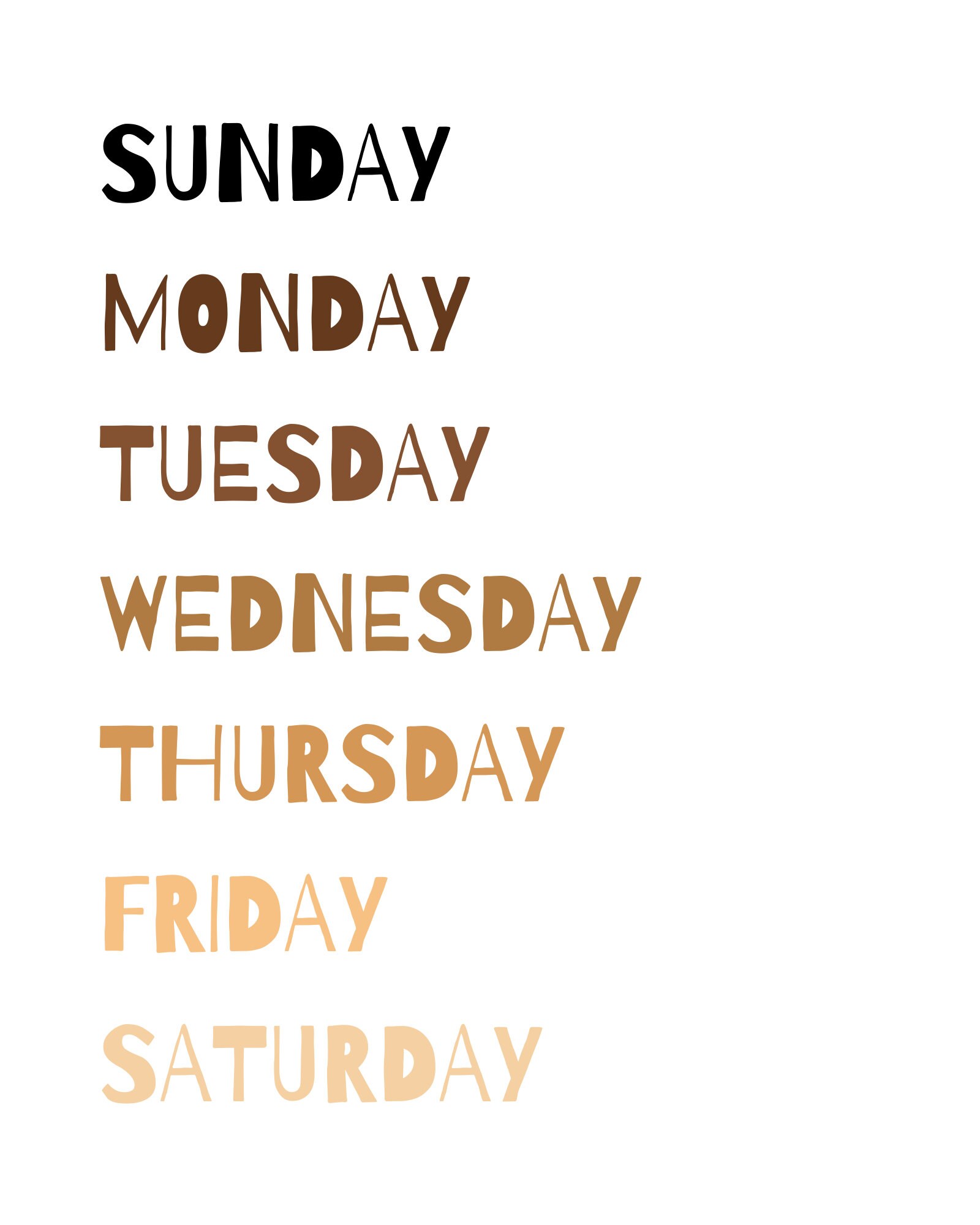 Days of the week printable days of the week print days of etsy