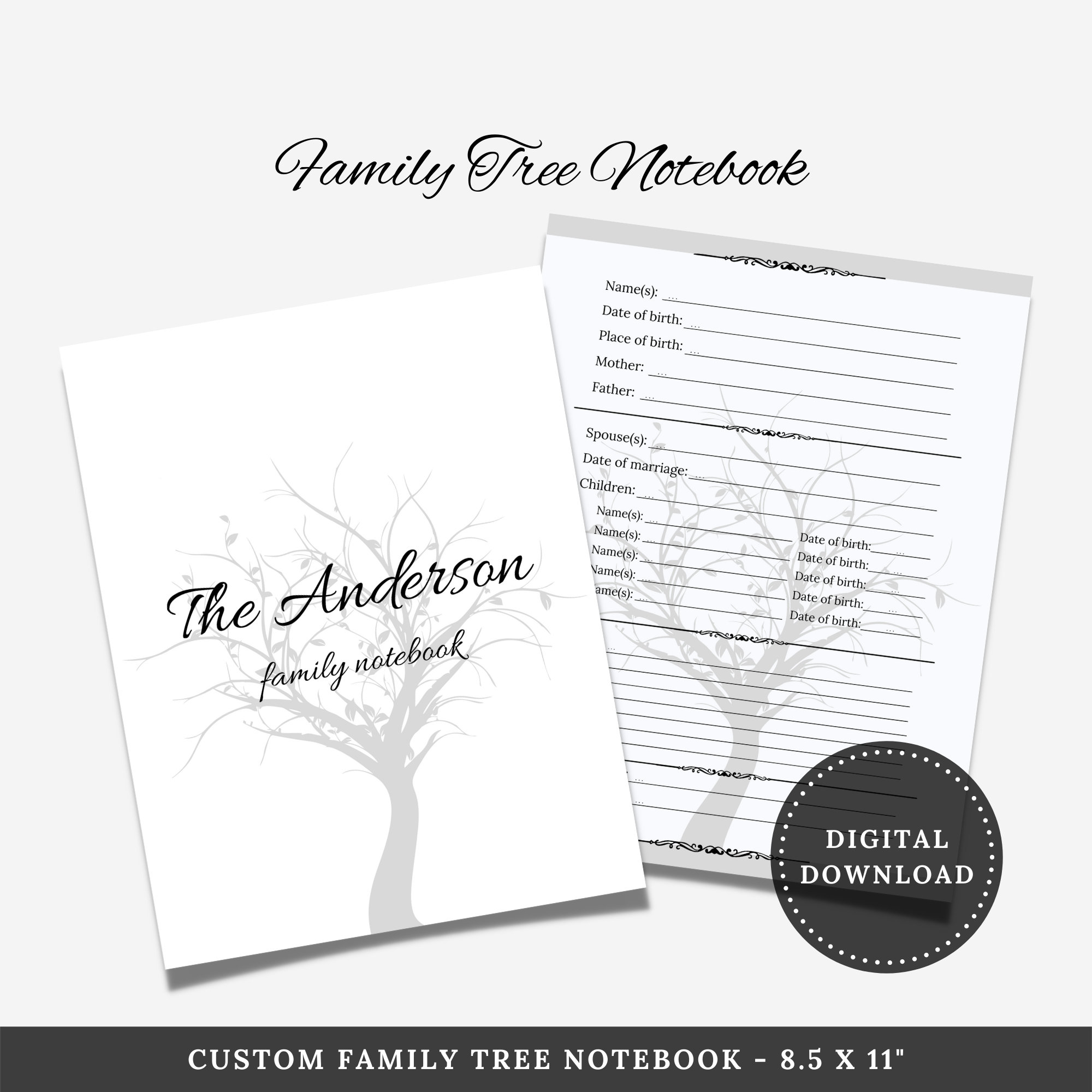 Family Tree Book... Custom Family Tree Notebook. Family Etsy