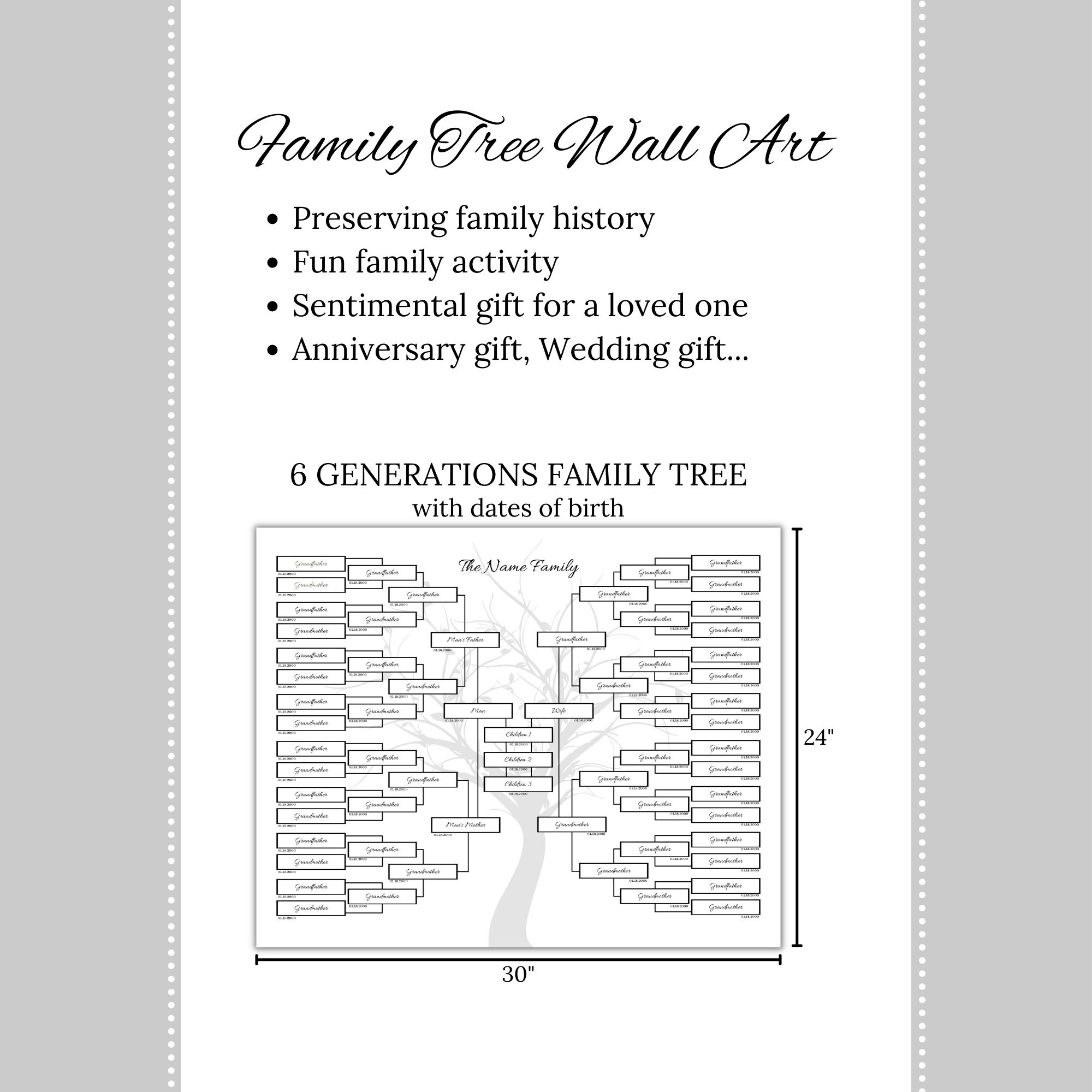 6 Generations Family Tree Chart... Custom Family Tree Print