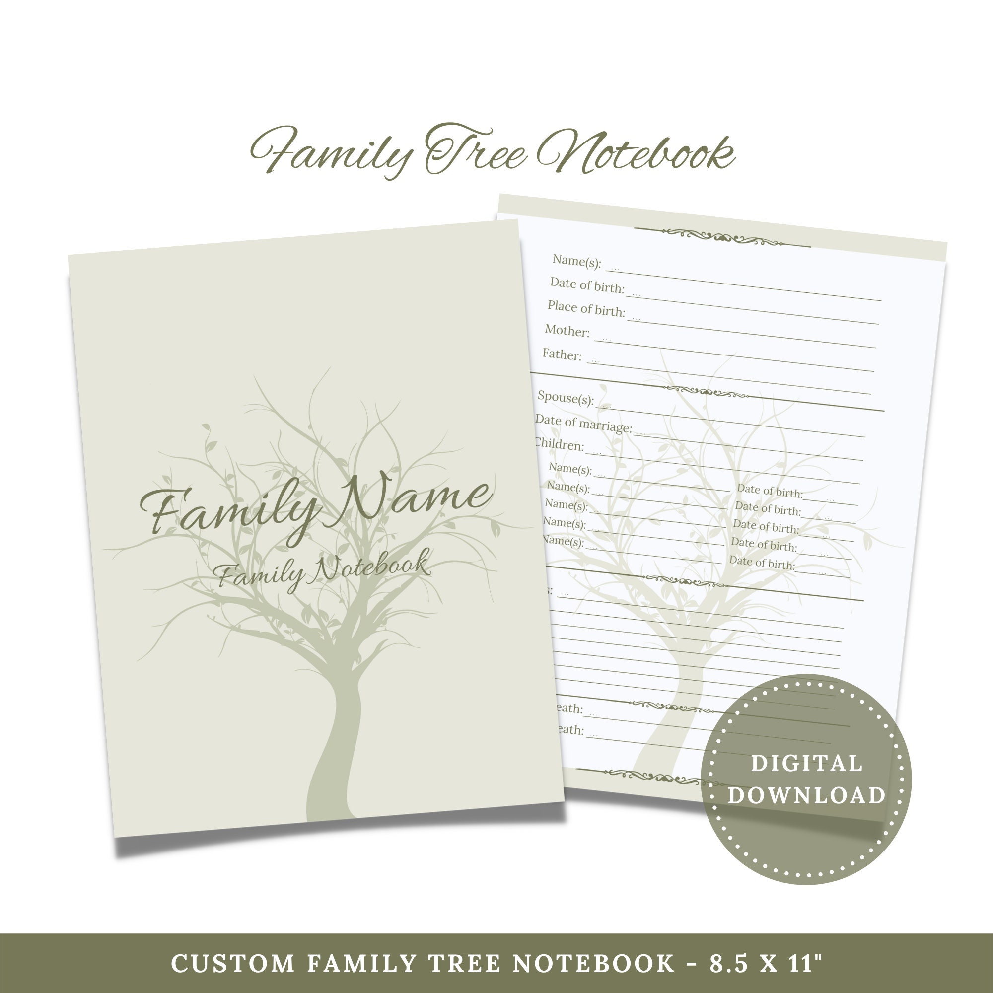 Family Tree Book Custom Family Tree Notebook. Family Journal