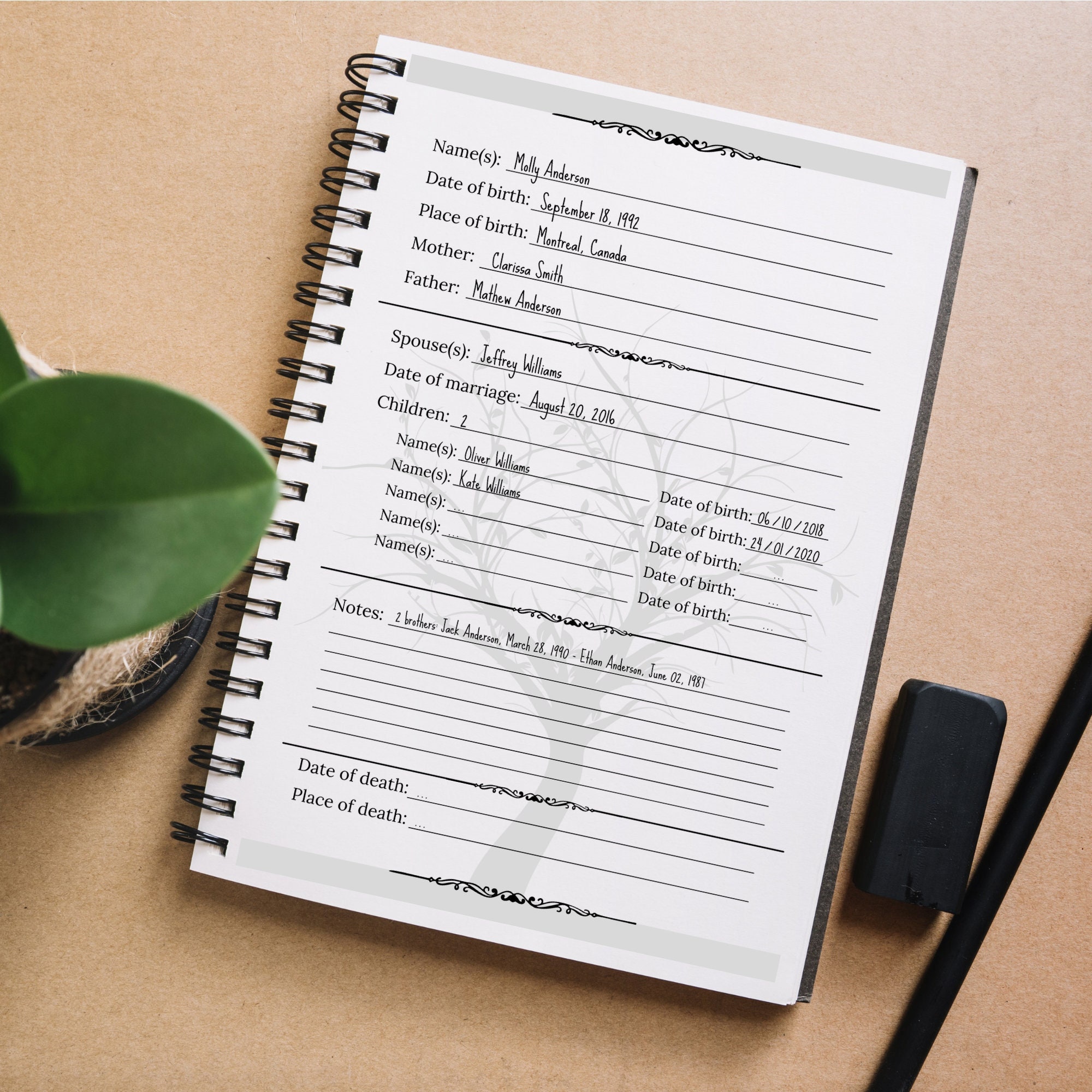 Family Tree Book... Custom Family Tree Notebook. Family Journal. Editable Template. Digital Download.