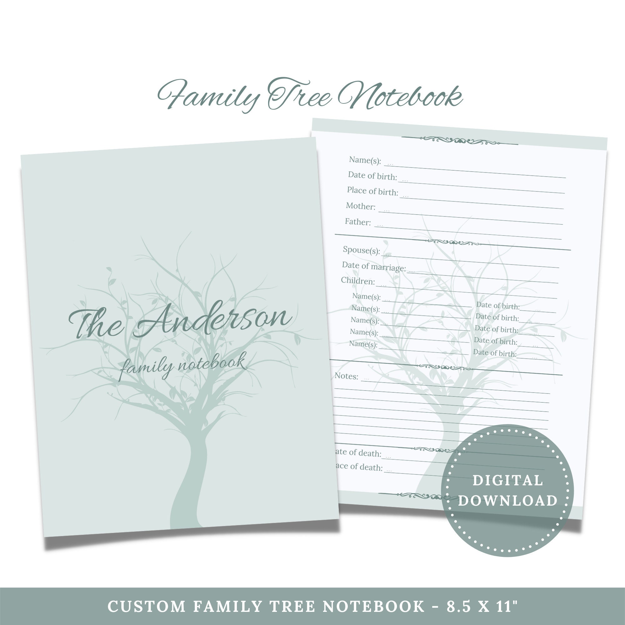 Family Tree Book Custom Family Tree Notebook. Family Journal. Editable  Template. Digital Download. 