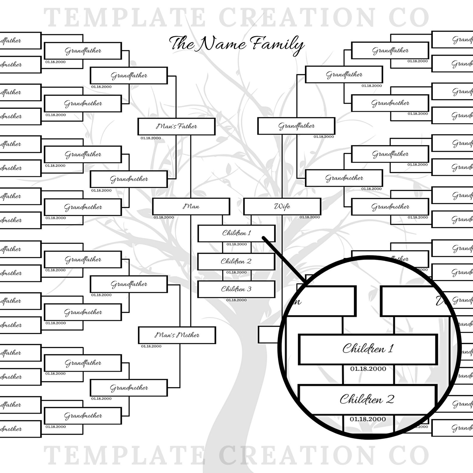 6 Generations Family Tree Chart... Custom Family Tree Print