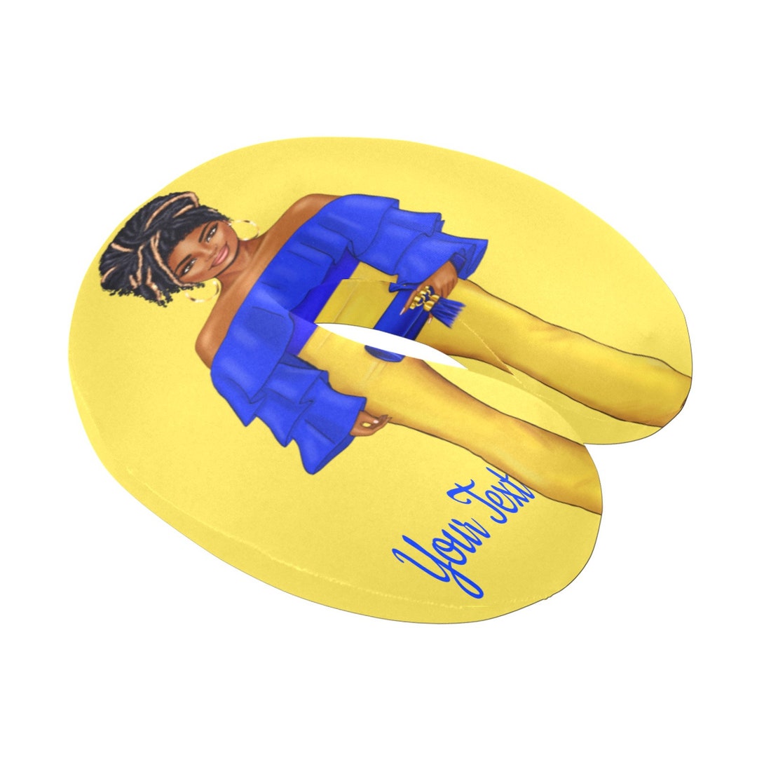 PERSONALIZED U Shaped SGRHO Neck Pillows. Greek Inspired Blue and Yellow Travel Pillows Your