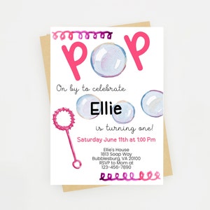 Bubble-Geburtstags-Einladung | Rosa Bläschen einladen | Seifenblasen | Einladung Vorlage | Sofort Download