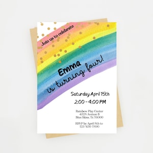 Rainbow Birthday Invitation | Rainbow Invitation | Rainbow Glitter Invitation | Watercolor Rainbow | Editable Template | Instant Download