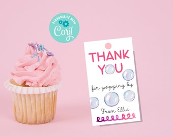Bubble Birthday Favor Tag | Pink Bubble Party Thank You Tag | Popping By Gift Tag | Editable Favor Tag Template | Instant Download