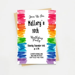 Rainbow Birthday Invitation | Bright Rainbow Invite | Rainbow Art Party Invitation | Editable Template | Instant Download