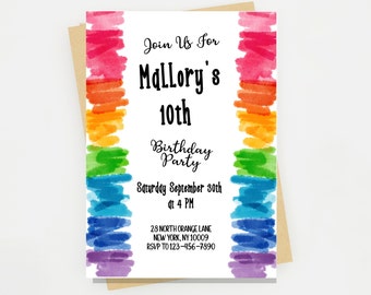 Rainbow Birthday Invitation | Bright Rainbow Invite | Rainbow Art Party Invitation | Editable Template | Instant Download