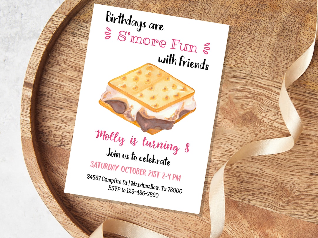 Smores Birthday Invitation | Smore Fun | Smores Party | Pink Smores ...