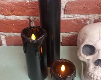 Flameless Candles Haunted House Halloween Wedding Events Centerpiece NEW Black Pillar