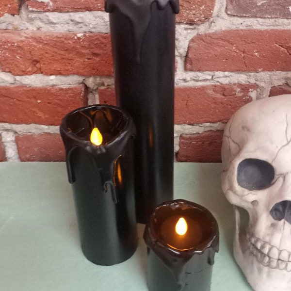 Flameless Candles Haunted House Halloween Wedding Events Centerpiece NEW Black Pillar