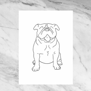 English Bull Dog, Line Art Card, Wall Art, Printable, Blank Interior, Simple