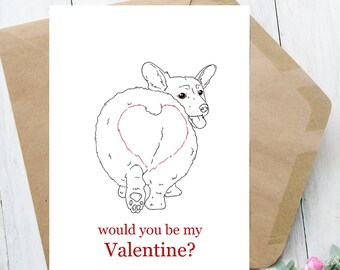 Valentine's Day Corgi, Artwork, Card, Handmade Pet Line Art, Blank Interior, Digital Download Option