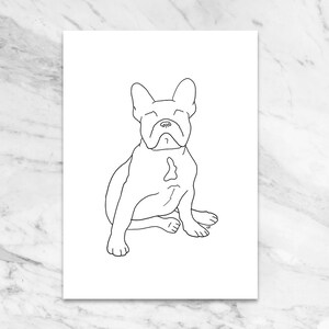 French Bull Dog Line Art Card, Wall Art, Printable, Blank Interior, Simple