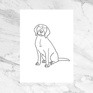 Beagle Line Art Card, Wall Art, Printable, Blank Interior, Simple
