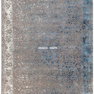 Hand Knotted Grey Ombre Wool Silk Rug | Custom 8x10