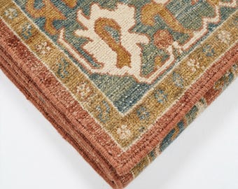 Hand Knotted Wool Rug, Traditional Persian Style Area Rug, Vintage Red and Blue Decorative Carpet, Living Room Floor Decor, Custom Size Rug