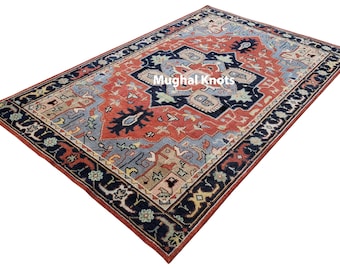 3x5 4x6 5x8 Hand Knotted Wool Rug Rust Blue Oriental Rug