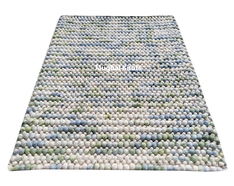 Bumpy Wool Rug Hand Woven Chunky Wool Rug | Colorful Blue & Green, Custom Size - Etsy