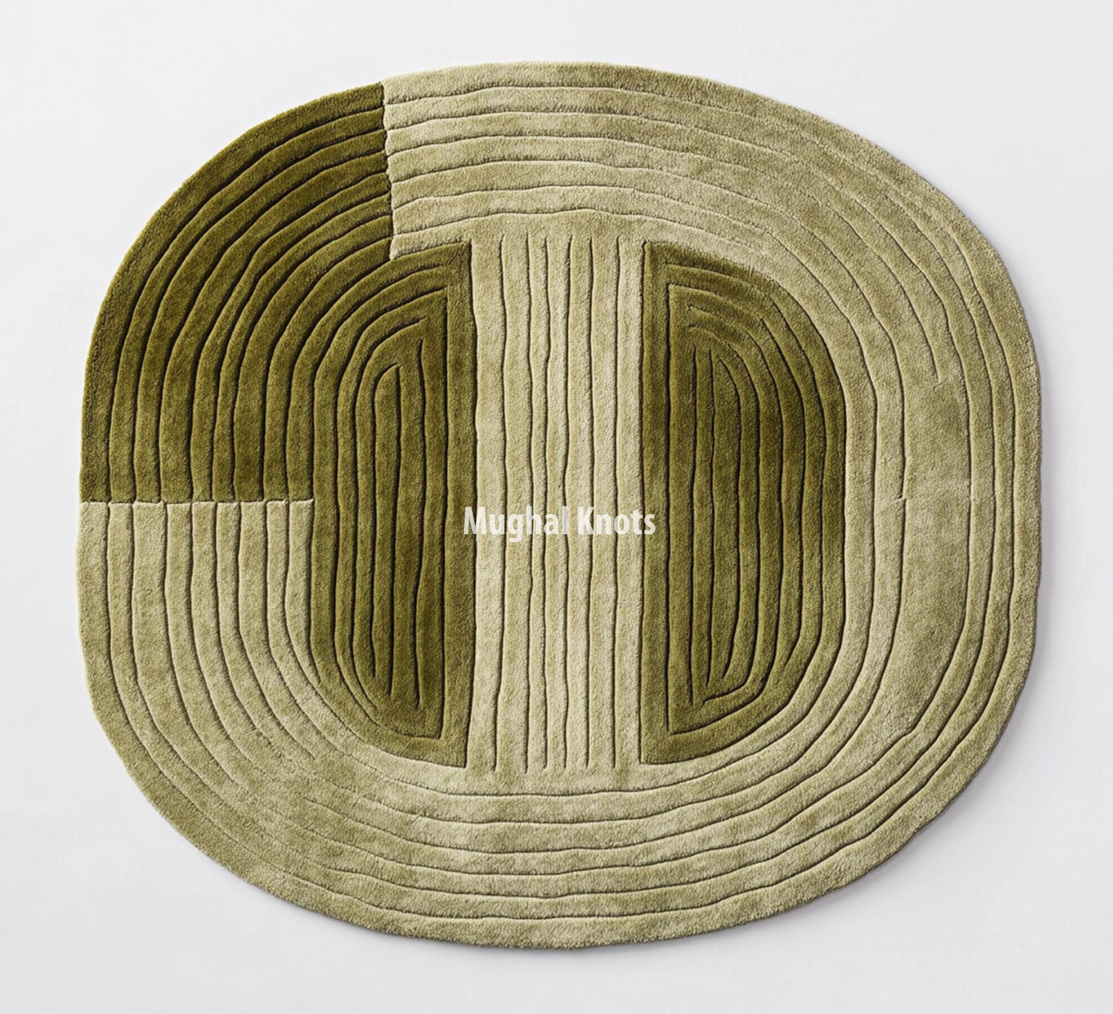 Olive Green Rugs Pattern Abstract Irregular Hand Tufted Wool Rug, Olive Green Linear Pattern ...