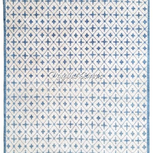 Alfombra Oushak turca de lana hecha a mano – Beige, azul cielo, teñida con tintes vegetales