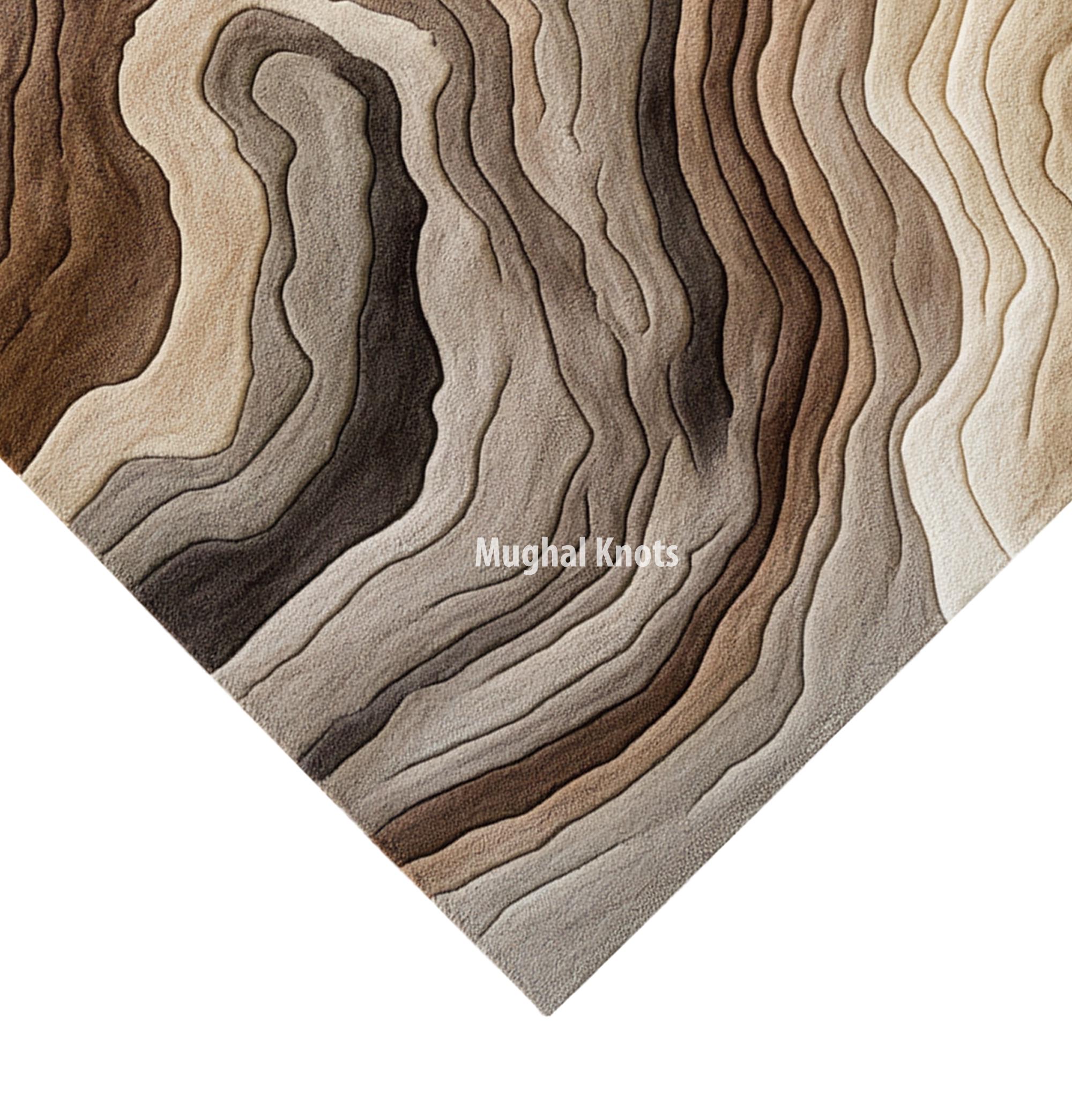 Topiary Design Rug 3D Carved Hand Tufted Wool Rug - Topographical Abstract Area Rug, Earth ...